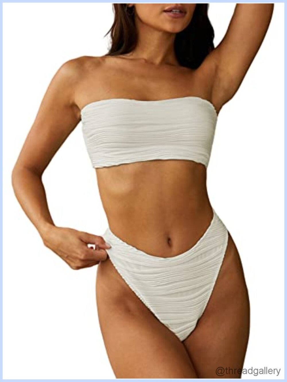 Strapless Bandeau Bikini 2 Piece Set Lace Up Swimwear Cheeky High Rise